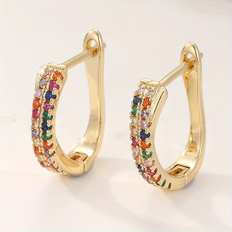 Women's Colored Synthetic Zirconia Hoop Earrings, Versatile Daily Wear